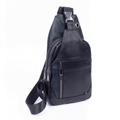 Unisex Black Crossbody Bag with Multiple Zip Pockets Front Buckle Earphone Hole