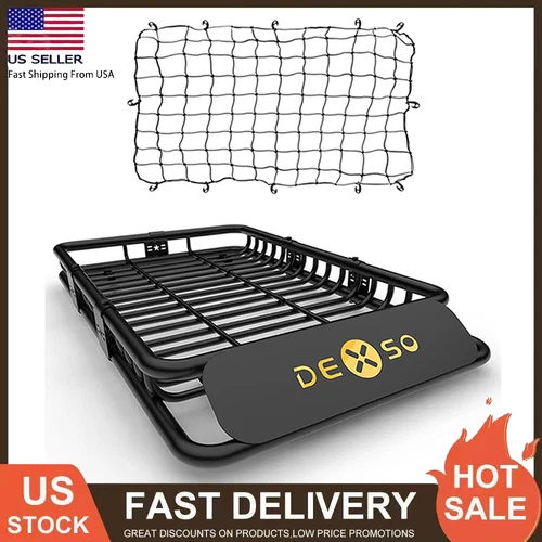 46/51/64'' Universal Roof Rack Car Top Luggage Cargo Basket Carrier W/ Cargo Net