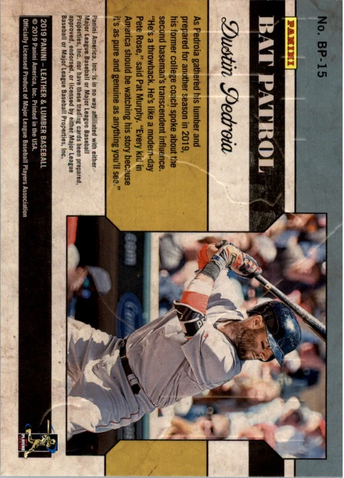 2019 Panini Leather and Lumber Bat Patrol #15 Dustin Pedroia - BB - Image 2 of 2