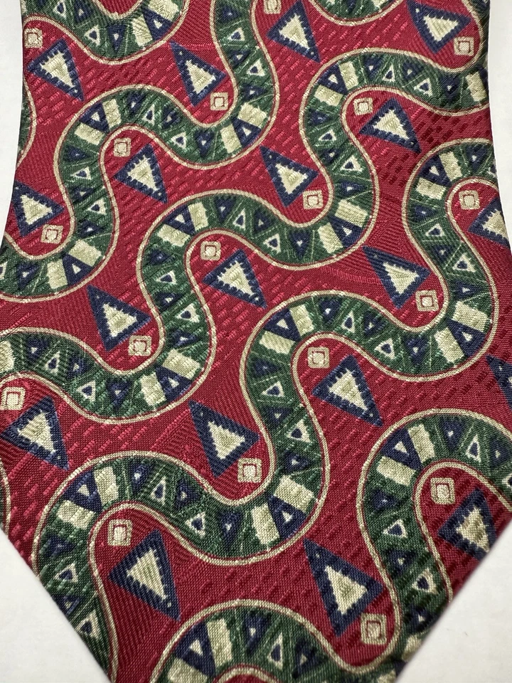 Corbata de seda vintage Robert Talbott Yankee Peddler hecha en EE. UU. roja geométrica jacquard XLong Foto 2 de 4