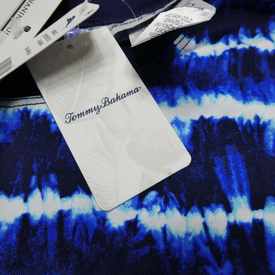 Camisa Tommy Bahama Mujer Pequeña Azul Marea Rayas Rashguard Natación TSW80621C UPF Foto 2 de 4