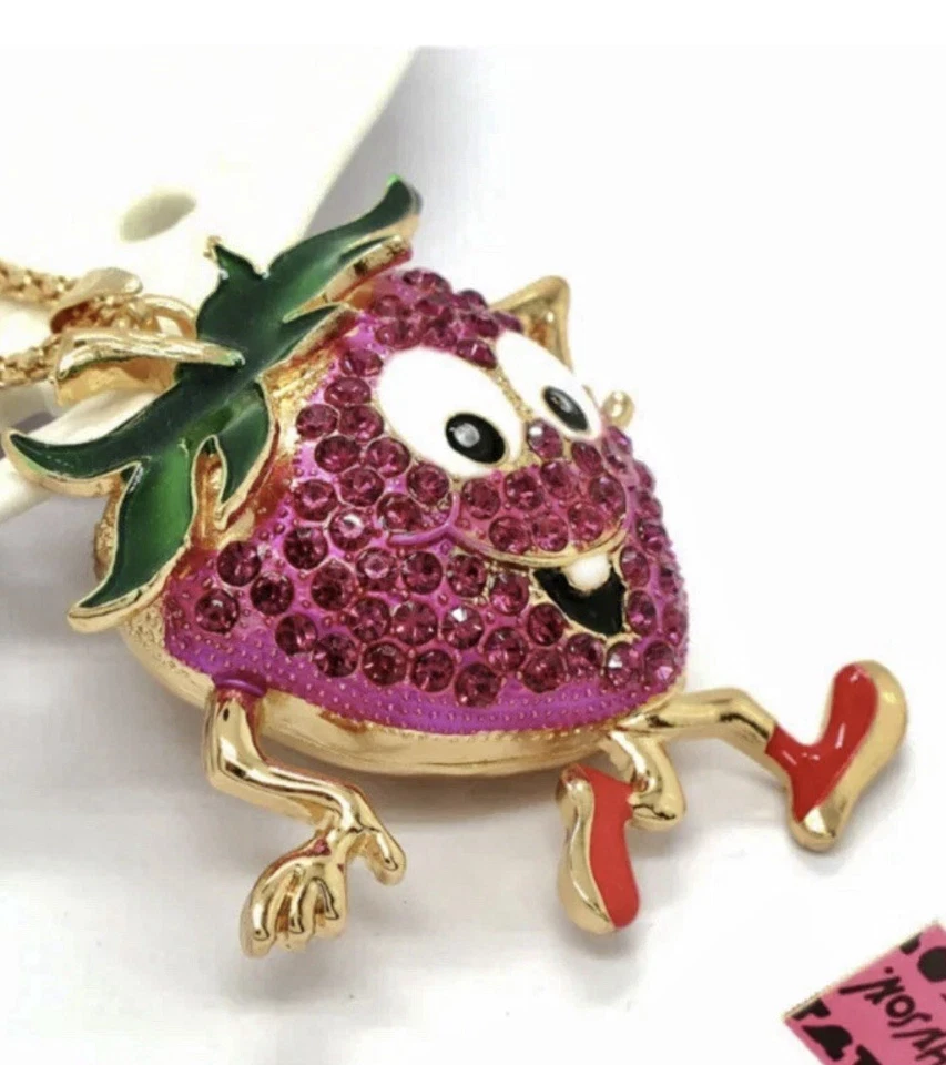 Collar Cadena Colgante Betsey Johnson Rojo Rosa Estrás Fresa Gente Nuevo con Etiquetas Foto 4 de 4