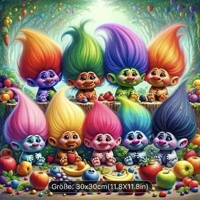 Diamond Painting - Bunte Trolls- Trolle - Farbenfroh - Vollbild 30 x 30 cm