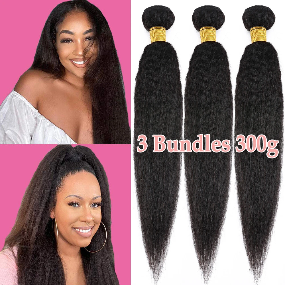 Kinky Yaki Straight Indian Hair Weave Weft 1 4 BUNDLES Virgin Human Hair Soft US