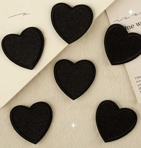 Iron On Tiny Heart Patches (6-Pack) Black Patch Appliquéd