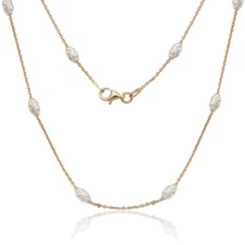 Silver Diamond Cut Oval Moon Bead Chain -  Rose Gold Plated