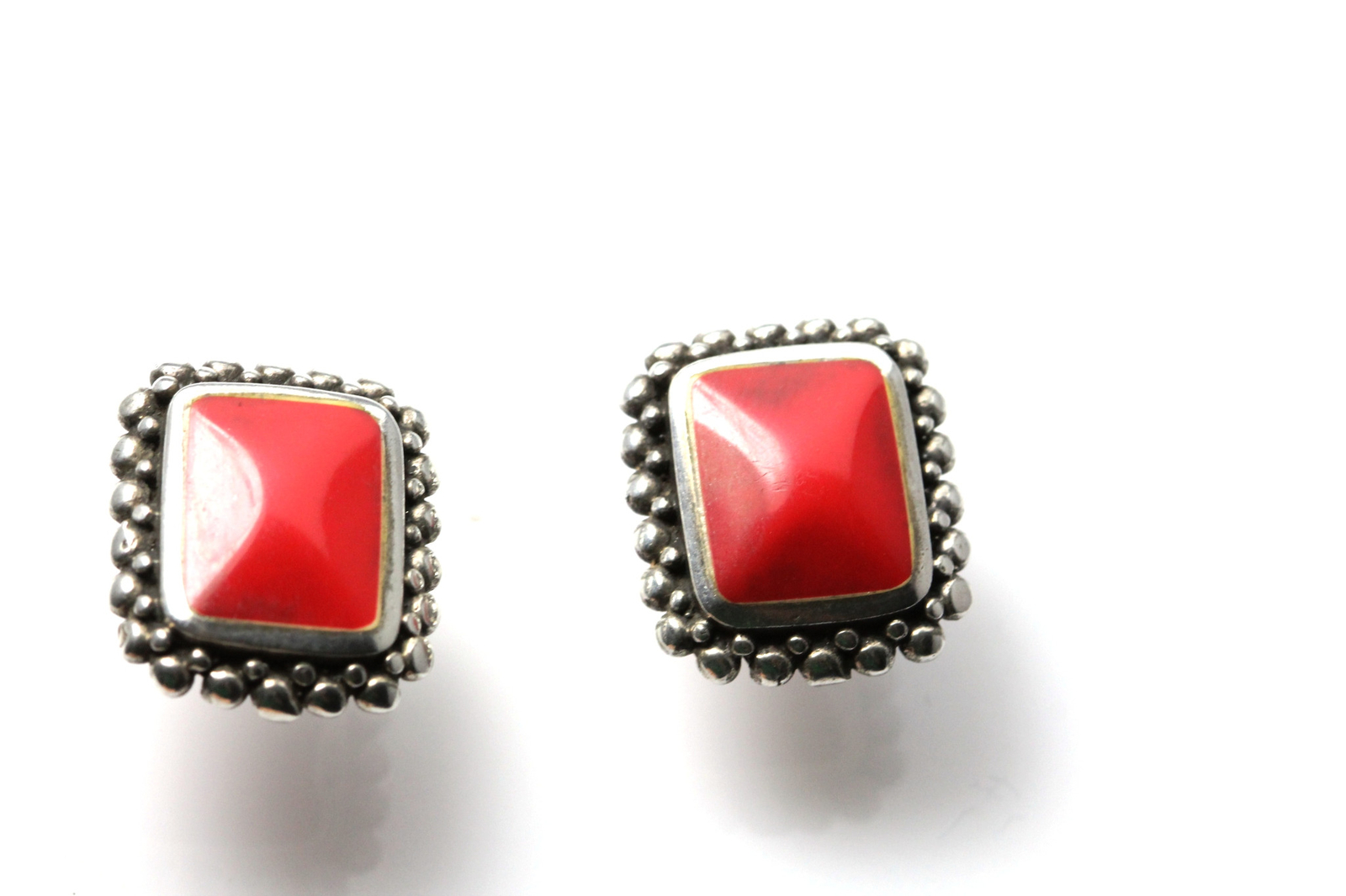 Rectangular Shape Red Stone Sterling Silver 925 E… - image 7