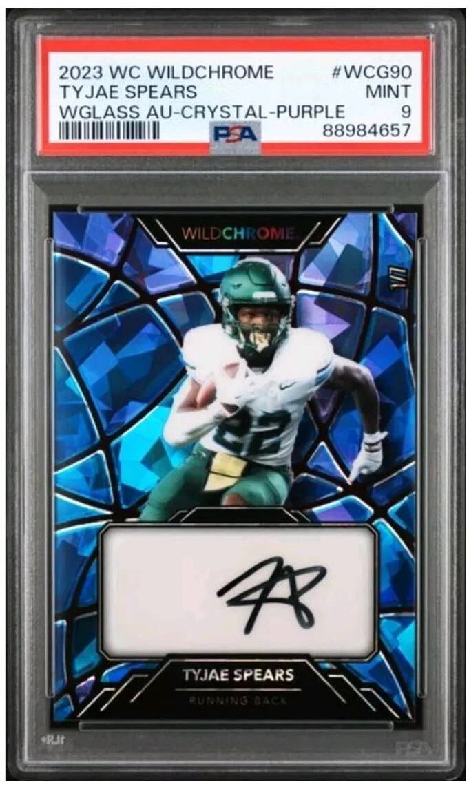 Tyjae Spears Wild Card Wildchrome Draft Wildglass Autographs #WCG90 Crystal Holographic-Purple