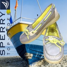 SPERRY ANGELFISH BOAT SHOE CHARCOAL NEON LIME FUR SIZE 5M grey WOMEN