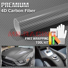 4D Carbon Fiber Gray Glossy Car Vinyl Wrap Sticker Decal Sheet Film Bubble Free