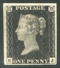 1841 England 1 penny black new letters EJ cert. Bolaffi new with MLH rubber