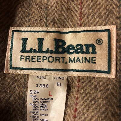 Vintage LL Bean Mens Lg Long Wool Lined Jacket Winter Coat Long
