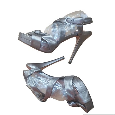 Corso Como Heels Sandals Woman Sz 10 Pewter Gray Leather Open Toe Ankle Strap 