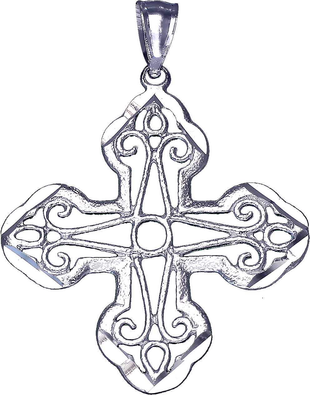 925 Sterling Silver Cross Charm Pendant Necklace with Diamond Cuts and ...