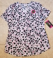 Scrubstar Women V-neck Scrub Top Cheetah Flowers Stretch Sz Small NEW