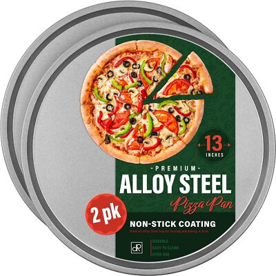 DecorRack 13 Inch Alloy Steel Pizza Pan, Non-Stick 2 Pack, 