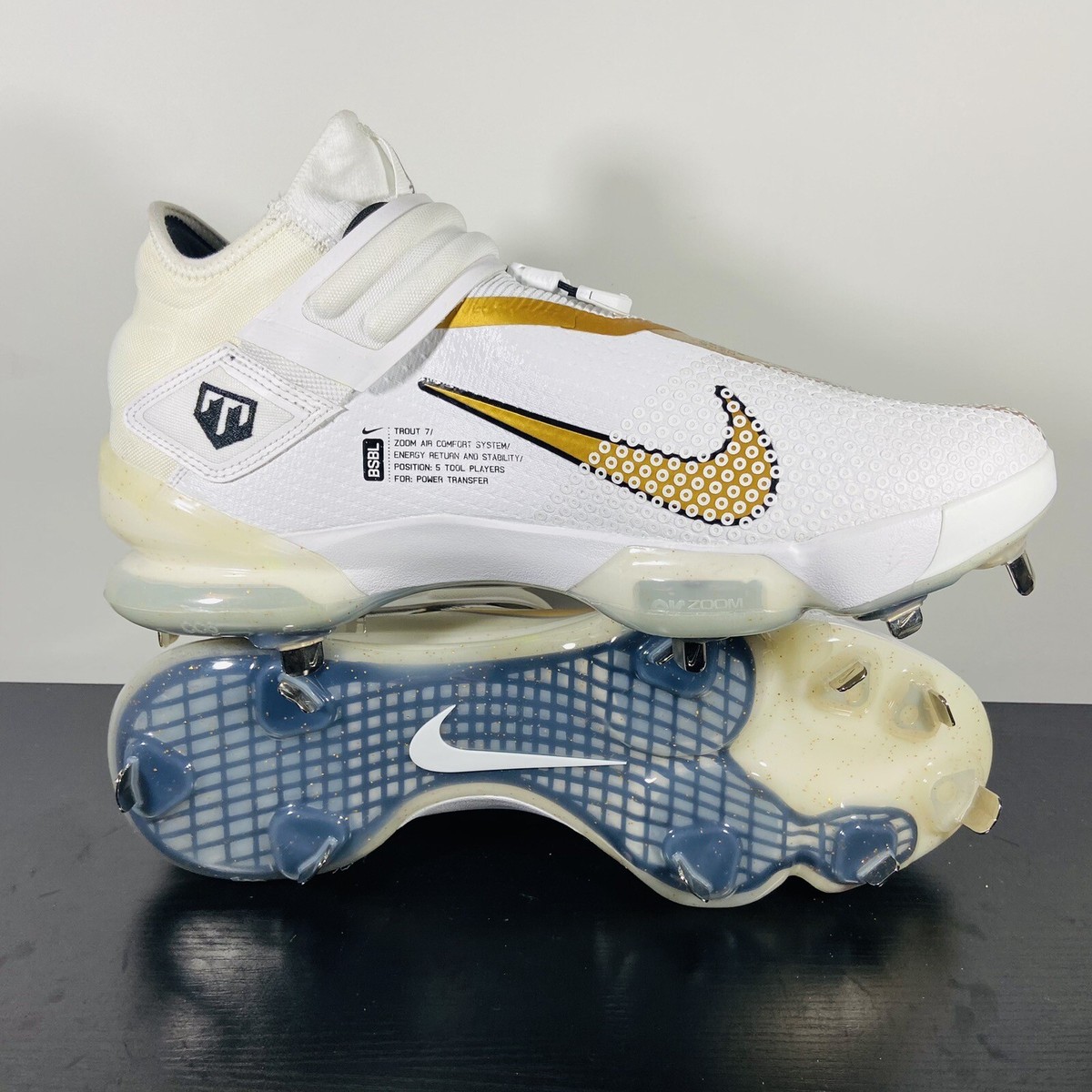Mens Nike Air Force Zoom Mike Trout 7 Gold Baseball Cleats Mens Nike Air Force Zoom Mike Trout 7 Gold Baseball Cleats