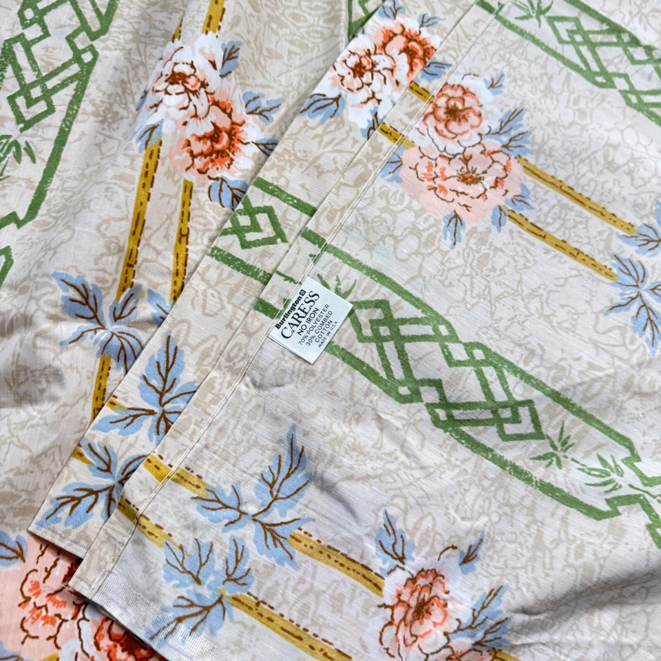 Sábana plana vintage Burlington King beige verde floral mezcla oriental EE. UU. Y2K Foto 4 de 4