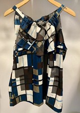 Banana Republic Black Blue Blouse Top Geometric Pattern Ruffles Medium NWOT