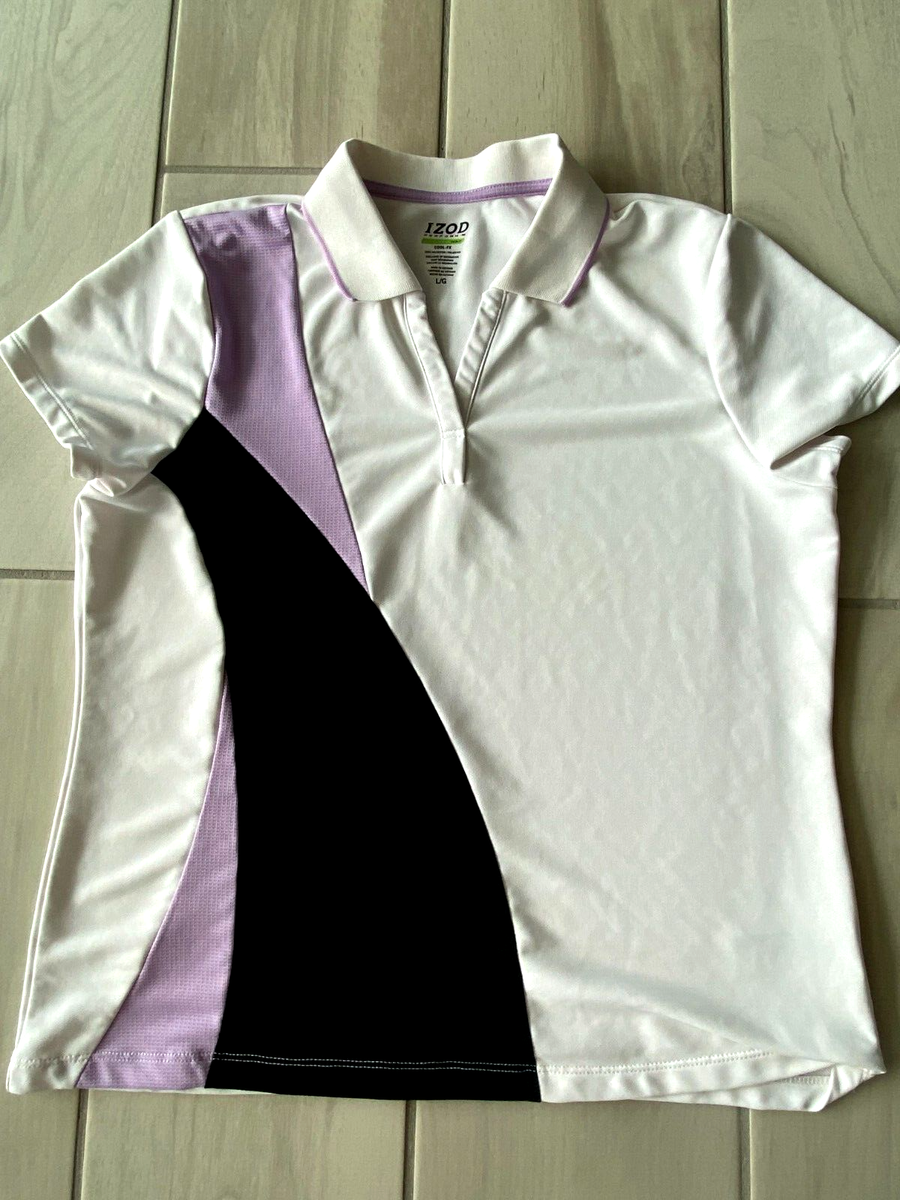 Womens Large IZOD Perform Cool-FX Golf polo Shirt White with black