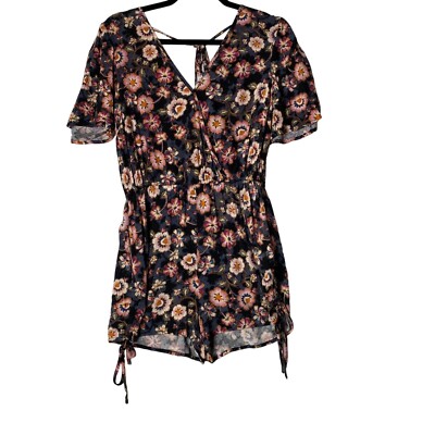 Band of Gypsies Romper Women Medium Black Pockets Floral