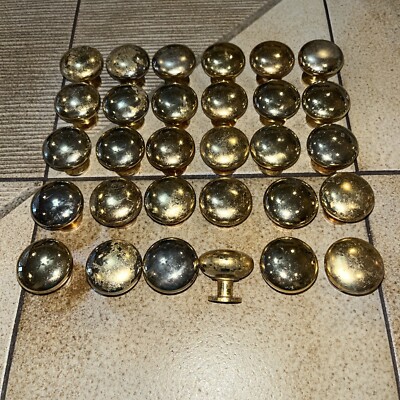 30-Qty Brass Plated Heavy 2oz 1.18  Dia. Cabinet Drawer Knobs #8-32 Thread