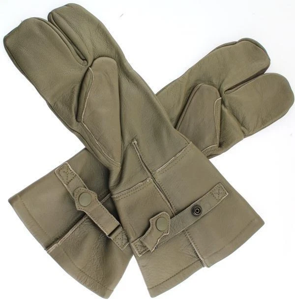 German Military Cycle Leather Gloves 2 - Finger Germany Med M Drab Olive USED - Image 2 of 4