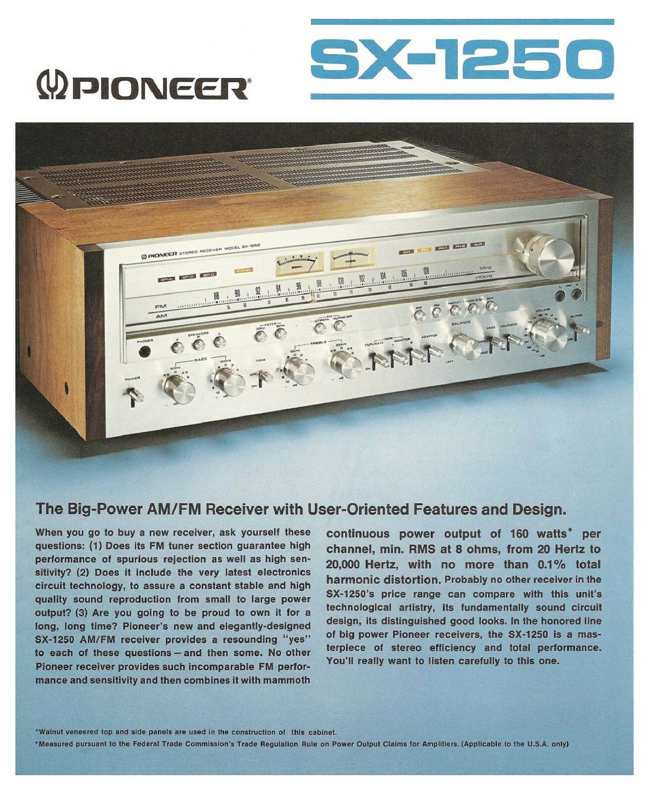 High-res scans of the rare brochure for Pioneer SPEC SX-1250 monster receiver