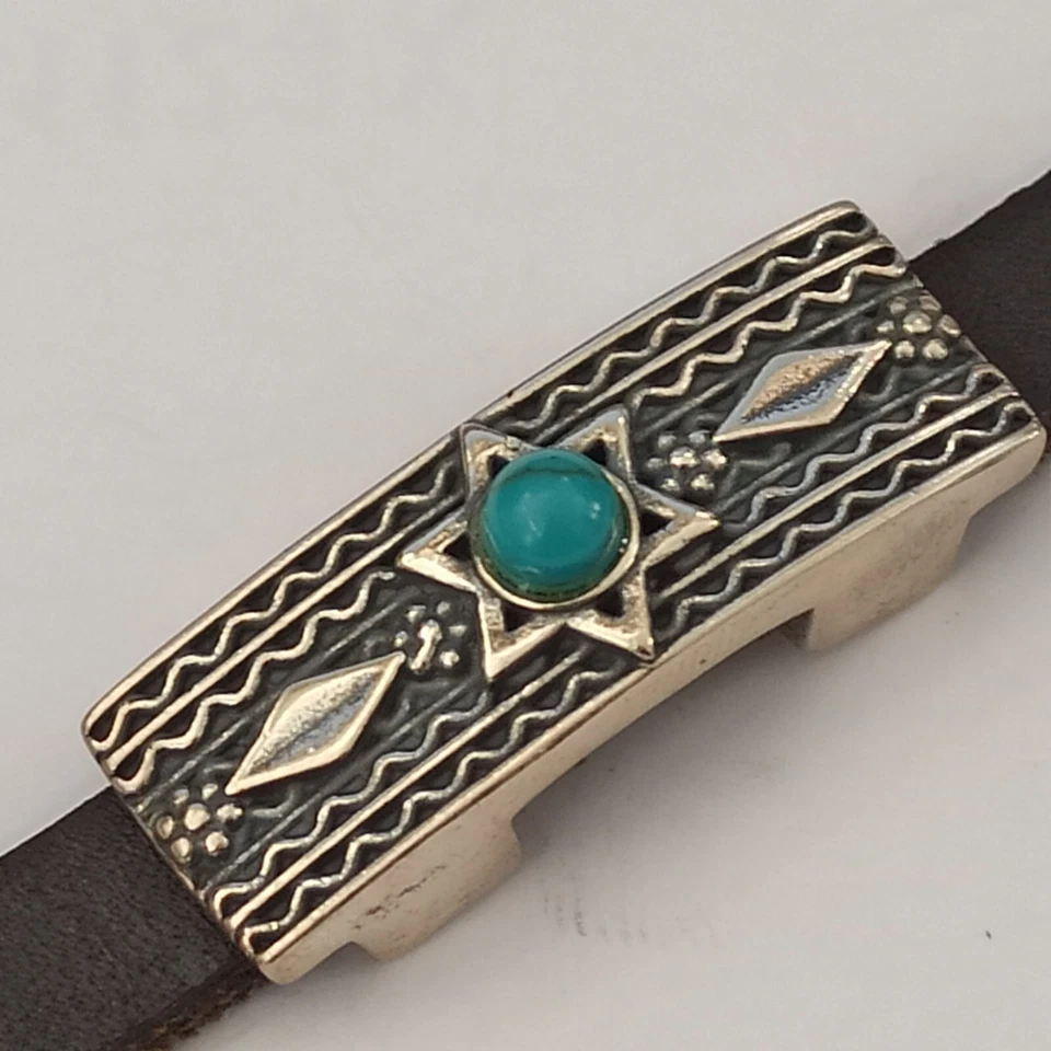 Pulseira masculina Star of David prata esterlina 925 couro étnico turquesa judaico - Imagem 3 de 4