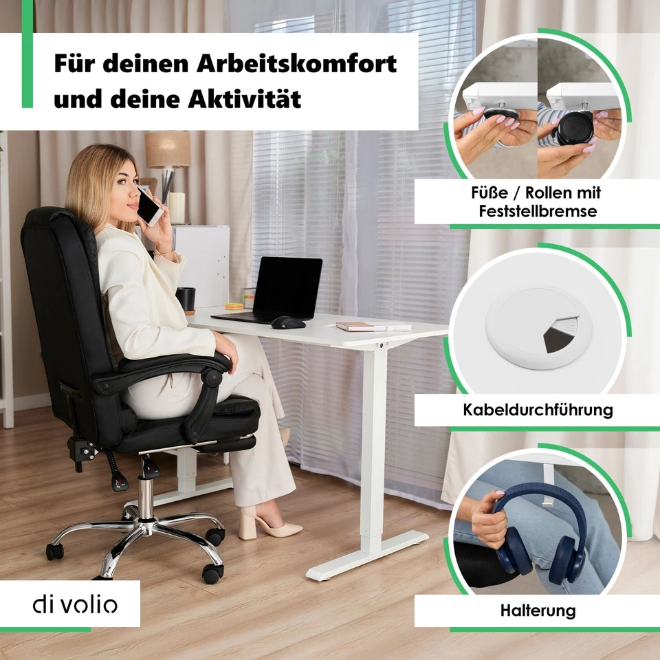 Höhenverstellbarer Schreibtisch Rapalo 140 x 80 cm, Home-Office di volio - Bild 3 von 4