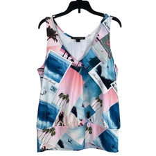 Boston Proper Postcard Print V Neck Blouson Tank Top Size Small Blouse Florida