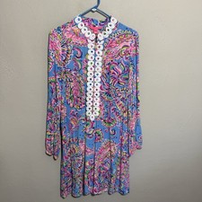 Lilly Pulitzer Sz 8 Mermaid Grotto Conley Dress Long Sleeve Zipper Front