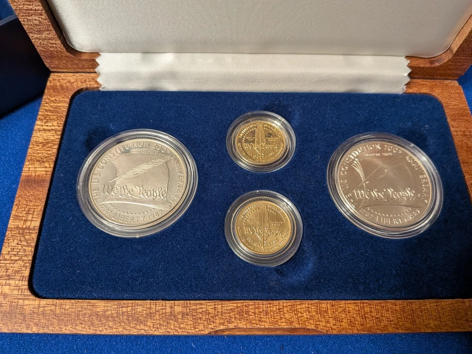 1987 US Mint Constitution Proof Set 2 $5 Gold Coins 2 Silver $1 w/COA bullion - Image 2 of 4