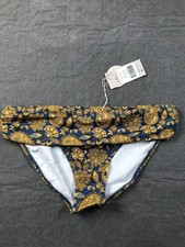 Boden Swim Bottom Womens 8 Blue Paisley High Waisted Ruched Lined Stretch Bikini
