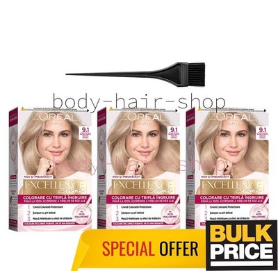 L'Oréal Excellence 9.1 Very Light Ash Blonde Luminous Hair Color Cream 3er Pack