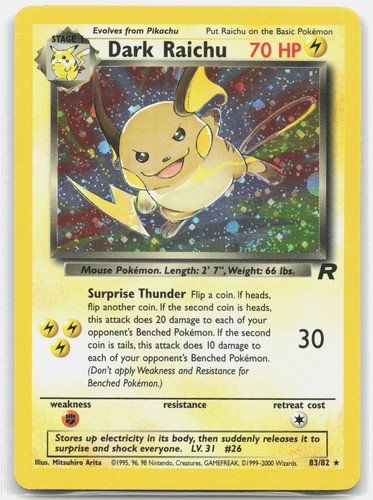 Dark Raichu 83/82 UNLIMITED HOLO Secret Rare Team Rocket Pokemon Lightly Played