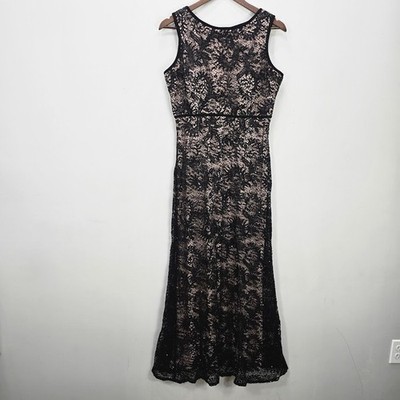 NW Nightway Evening Gown Formal Maxi Dress 14 Black Sequin Lace