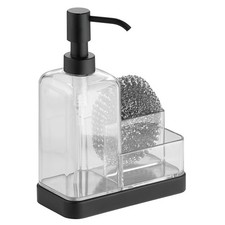BPA-Free Plastic Soap & Sponge Sink Organizer Caddy - Clear/Matte Black, 6"x3.5"