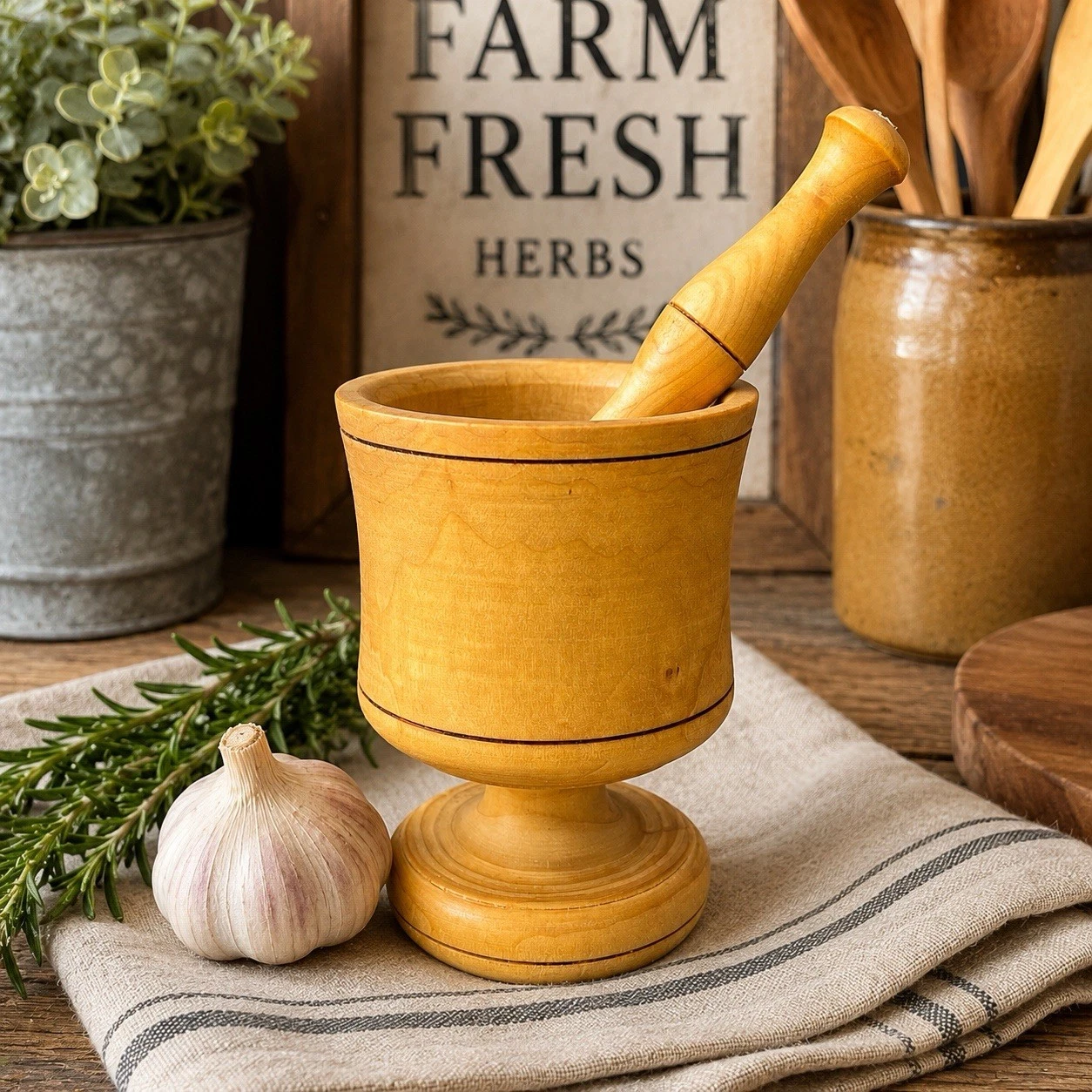 VTG Country Rustic Farmhouse Hand Carved 5” Wood Mortar Pestle Made Portugal
Opens in a new window o