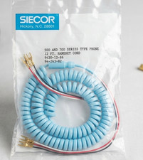 12ft coiled handset cord light blue spade terminals 500 700 series G-type