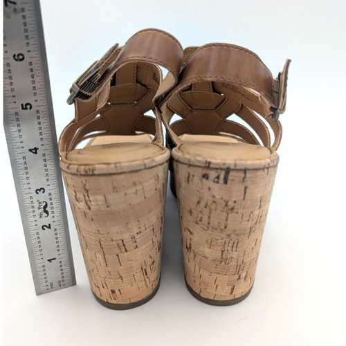 Sandalia de cuña Born Bernese Cage de cuero con plataforma de corcho marrón para mujer talla US9M - Imagen 4 de 10