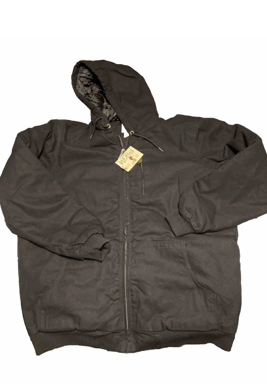 Red Head Hooded Canvas Jacket Mens LT Black w/black Quilted Lining, NWT