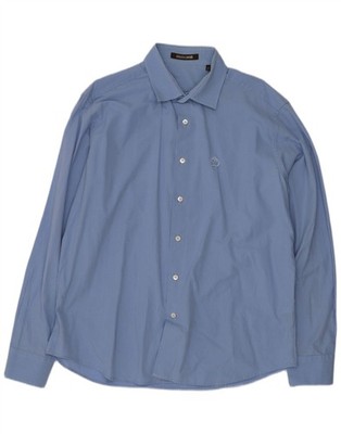 Roberto Cavalli Herren Hemd Größe 44 17 1/2 XL Blau Nadelstreifen Baumwolle BW12