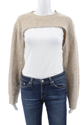 Emory Park Women Argyle Acrylic Shrug Sweater Beige Size S