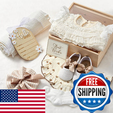 Golray Wooden Baby Gift Basket Newborn Girls Baby Shower Gifts Cloth Set with Bo