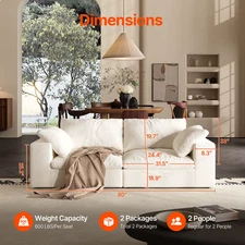 Comfy Cloud Couch 120'' Modern Sectional Sofa for Living Room down Filled Couch 