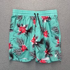 Hurley Swim Trunks Mens Medium Blue Floral Hibiscus Mesh Lined Shorts Pockets