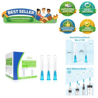 Durable 23 Gauge 1 Inch Individual Needles   Sterile and Disposable, 100 Count