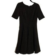 Maggy London Black Fit & Flare Dress Quilted Pattern Short Sleeve Sz 6 Cocktail