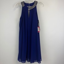 Vince Camuto Royal Blue Chain Halter Keyhole Shift Dress VC6M1836 Size 4